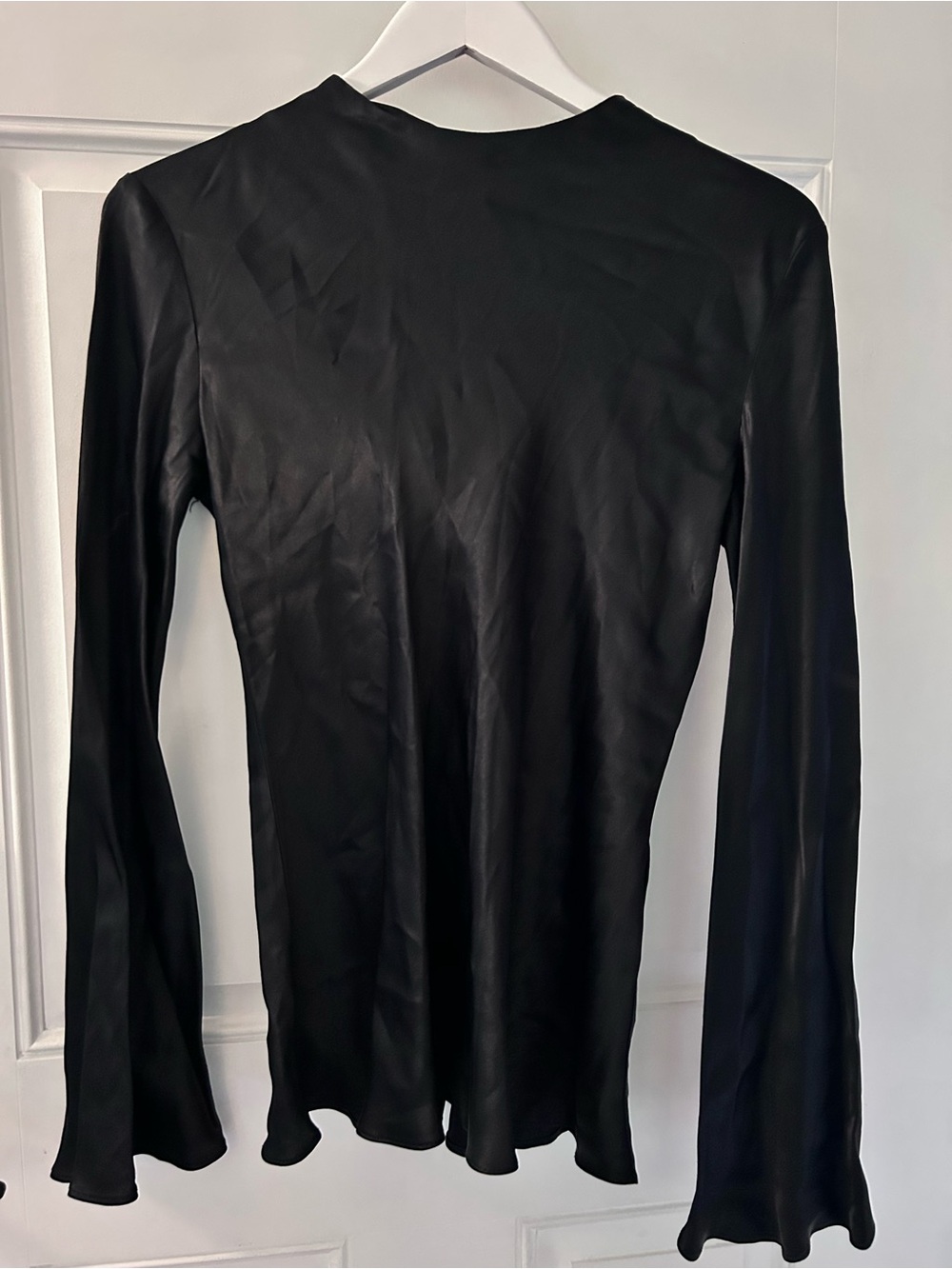 Zara Black Long-Sleeve Satin-Look Blouse